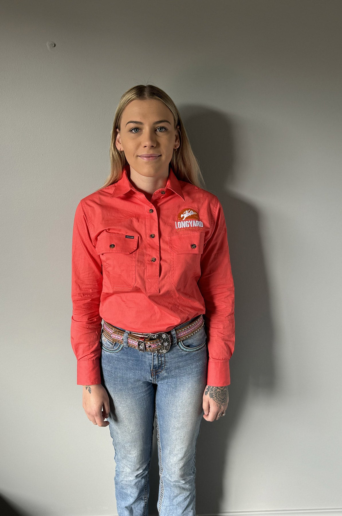 Womens Work Shirt Half Button Watermelon