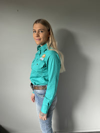 Womens Work Shirt Half Button Jade