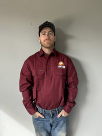 Mens Work Shirt Maroon Half Button