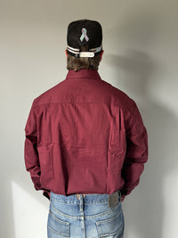 Mens Work Shirt Maroon Half Button