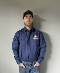 Mens Work Shirt Navy Half Button