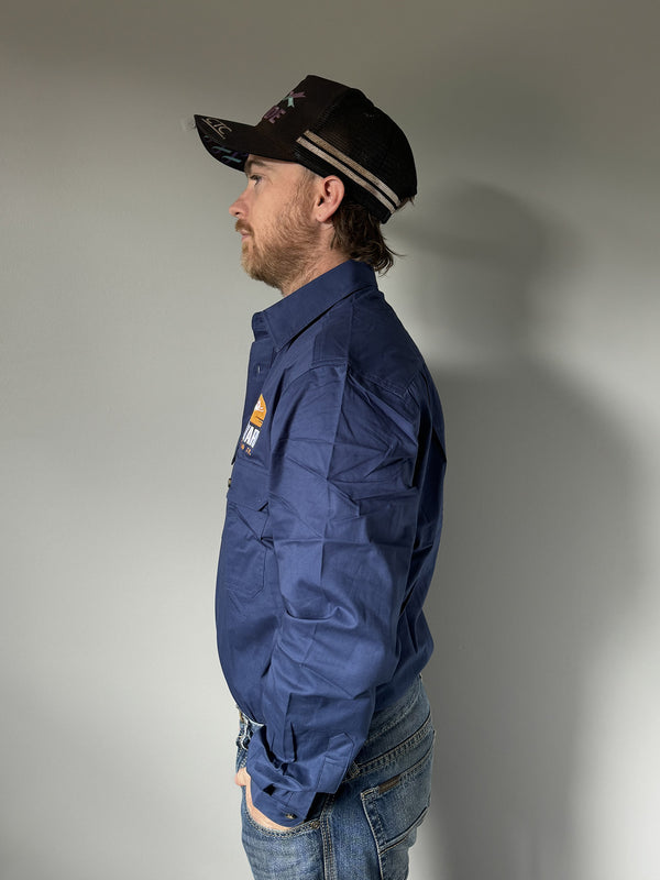 Mens Work Shirt Navy Half Button