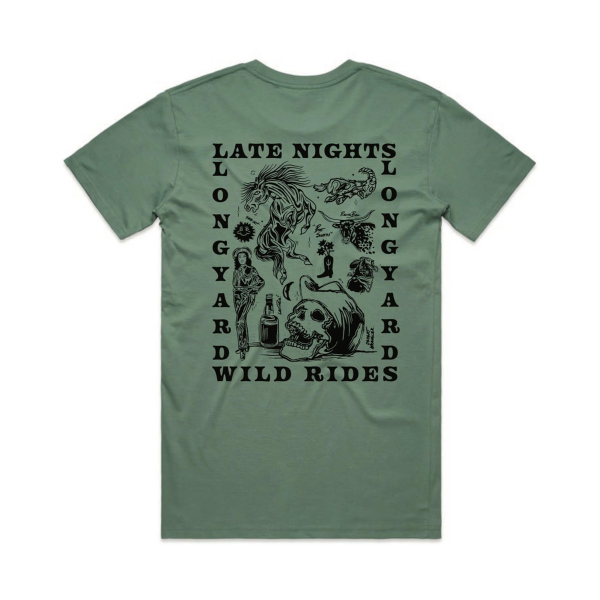 Late Nights Wild Rides Tee - Green