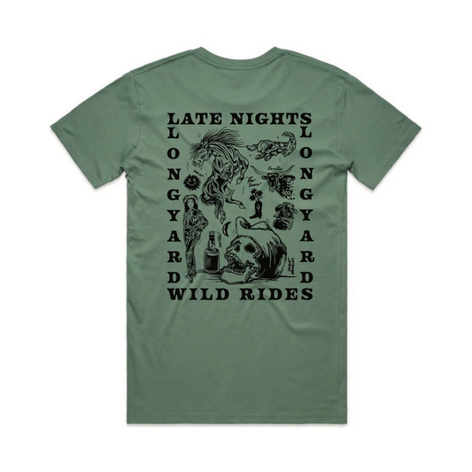 Late Nights Wild Rides Tee - Green